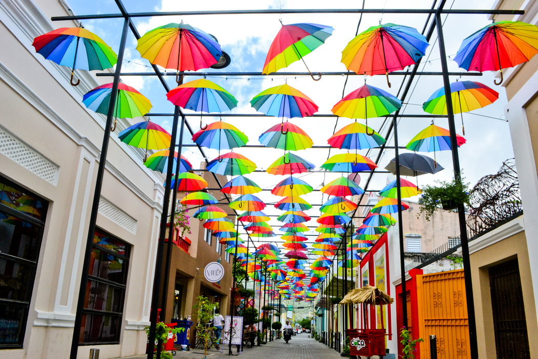 Umbrella Exhibition display at Puerto Plata Street